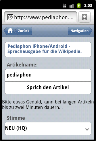 IWebkit Pediaphon Touch-Interface
